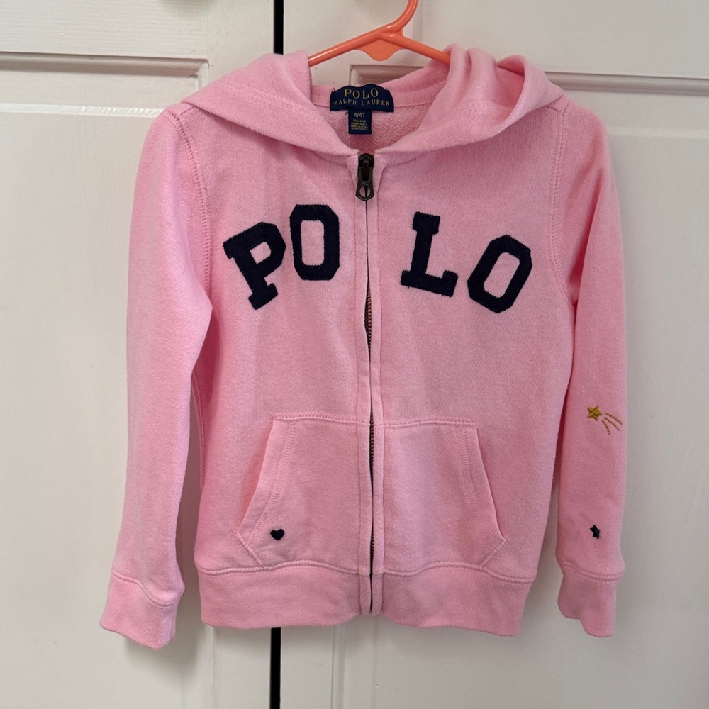 Polo by Ralph Lauren Girls Pink Cotton Terry Zip-Up Hoodie- size 4